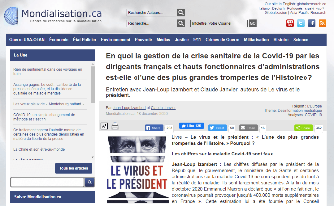 Very complete interview with Jean-Loup Izambert and Claude Janvier (“The virus and the President”) on the Mondialisation.ca site!